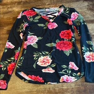 No Boundaries Black Floral Long Sleeve Top